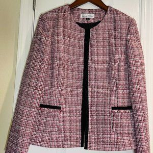Tahari Arthur S. Levine Tweed Blazer Jacket Womens Size 14 Fringe Open Style